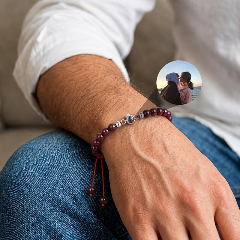 Custom Photo Bracelet, Personalized Adjustable Beaded Bracelet